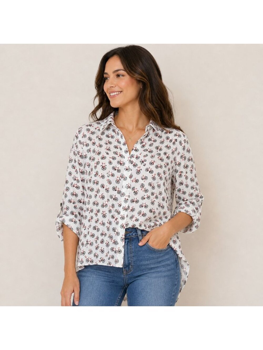 NWT Jane and Delancey Womens Size 1X Bicycle Print Button Shirt Office Brunch